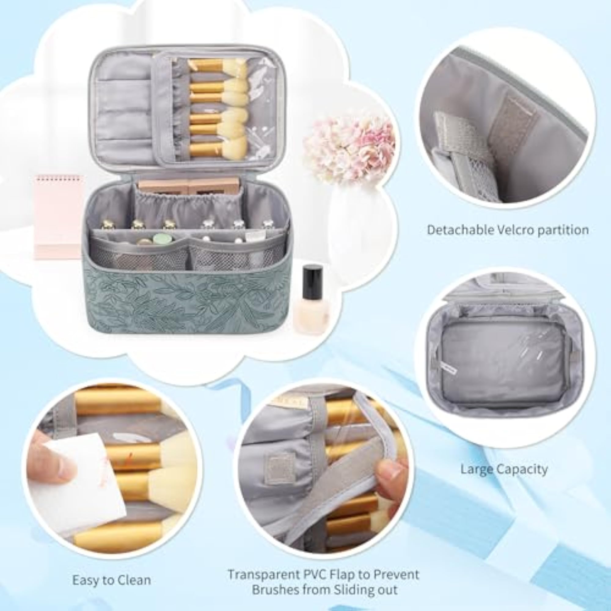 Large Makeup Organizer Case & Small Makeup Bag Set